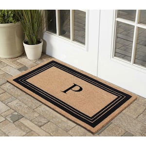 A1HC Flock Beige 24 in. x 39 in. Natural Coir Thin-Profile Non-Slip Durable Large Outdoor Monogrammed P Door Mat
