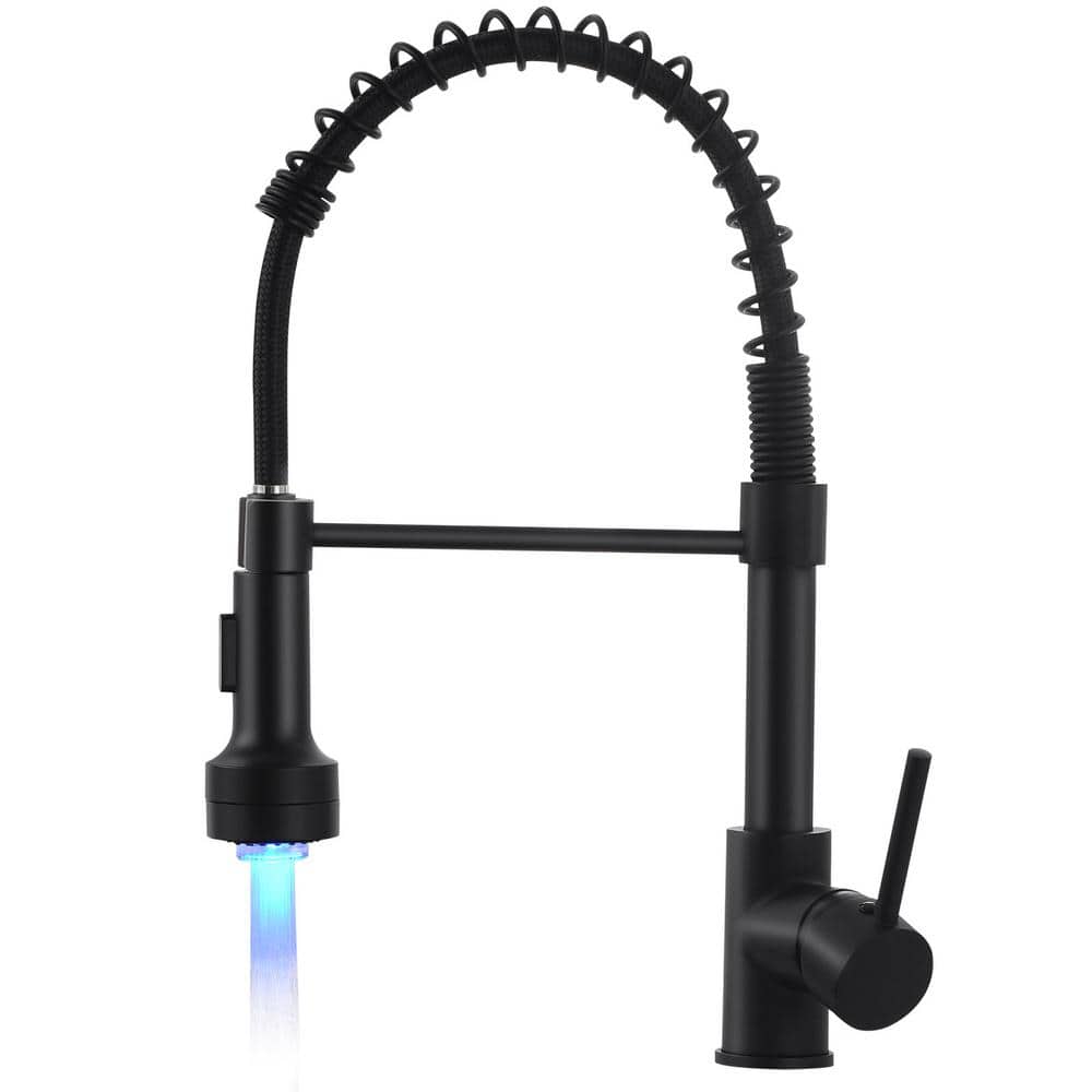 Single Handle Pull Down Sprayer Kitchen Faucet with LED Light, Single Hole 