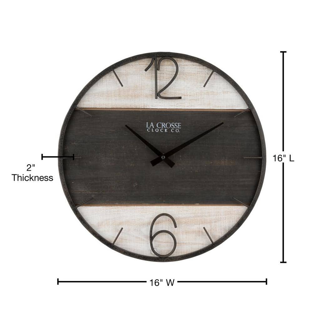 16" Brown and Off-White Metal and Wood Round Wall Clock