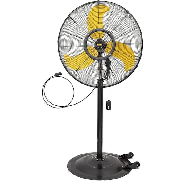 HiCFM 30 in. Yellow Misting Outdoor Oscillating Pedestal Fan, IP44 Motor, 1/3 HP, 9 ft. Cord and GFCI Plug, UL Listed
