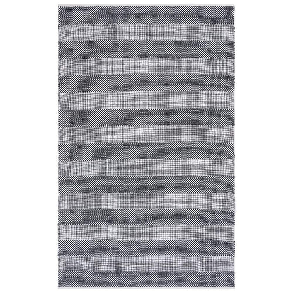 Ivory and Black Handwoven Striped Kilim Wool-Cotton Rug
