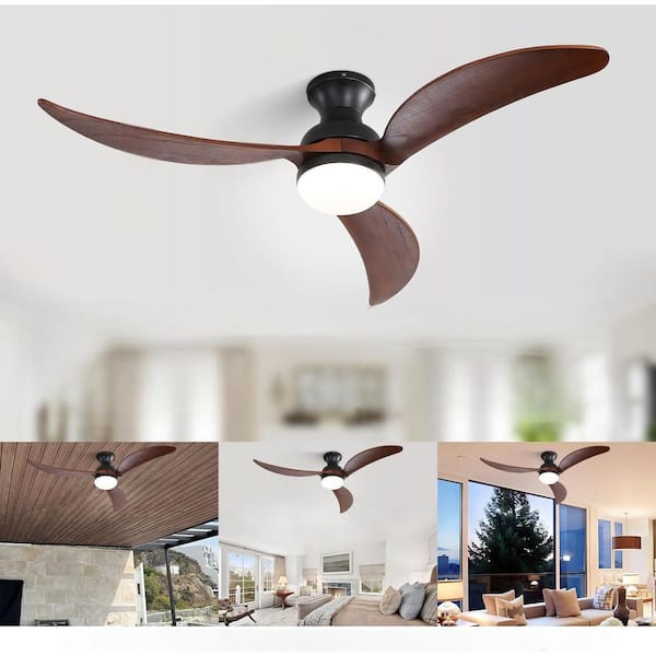 52 in. Smart Indoor Black Ceiling Fan with Light, Dimmable, Quiet Reversible DC Motor, 3 Wood Blades and Remote