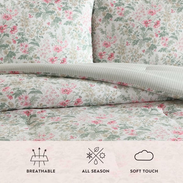 Laura Ashley Arden Floral 4-Piece Pink/Sage Green Polyester