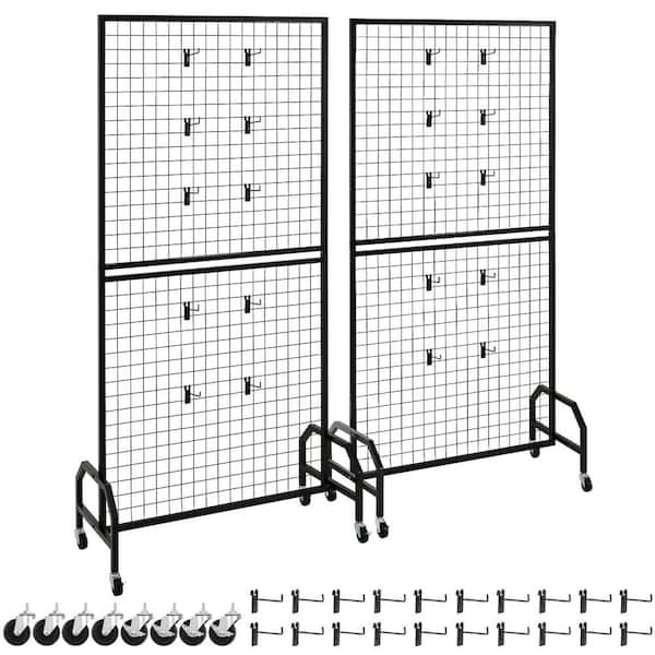 Grid Wall Panel,70.79 in. H x 15.75 in. W Slatwall Panels in Black (2-Pack), Rack w/Wheels&Hooks for Storage 2025 update