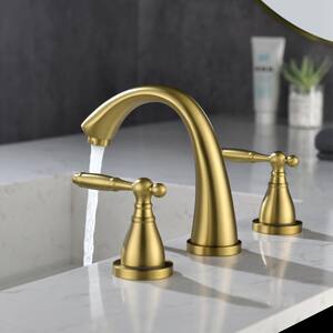 Dowell 8 in. Widespread 2-Handle Mid-Arc Bathroom Faucet with Valve and cUPC Water Supply Lines in Brushed Gold