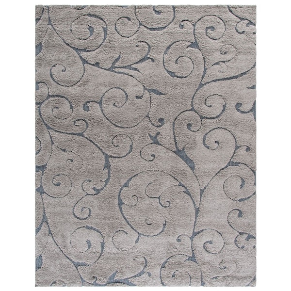 Florida Shag 10 ft. x 13 ft. Gray/Light Blue High-Low Floral Area Rug