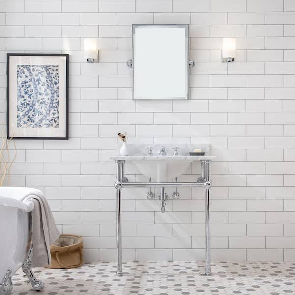 Embassy 30 in. Brass Wash Stand with Chrome P-Trap Kit, Faucet, Marble Counter Top, and White Basin
