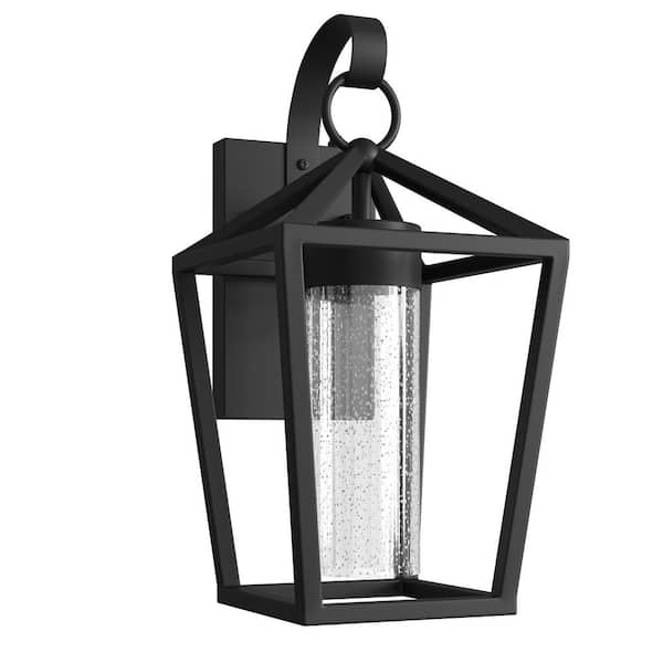 Maxax Decorators 15 in. Black Modern Integrated LED Waterproof Cylinder Hardwired Outdoor Sconce with Glass Shade