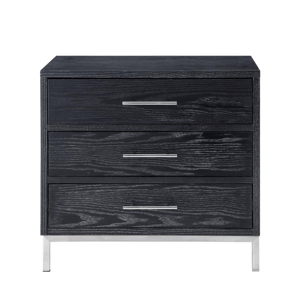 Gekktor Modern Black/Chrome End Table Metal Leg Nightstand -  Nicole Miller, NST155-09BK-HD