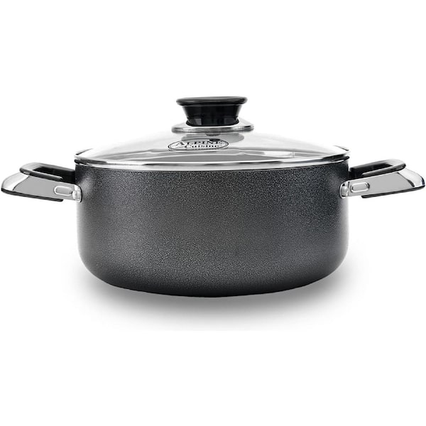 6 qt. Round Aluminum Non-Stick Dutch Oven in Black with Tempered Glass Lid Carrying Handles
