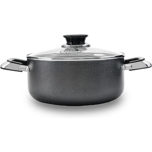 6 Qt. Round Aluminum Non-Stick Dutch Oven in Black with Tempered Glass Lid and Carrying Handles