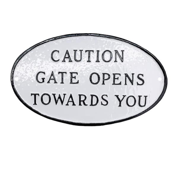 8.5 in. x 13 in. Standard Oval Caution Gate Opens Towards You Statement Plaque Sign - White/Black