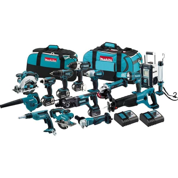 Makita 18-Volt LXT Lithium-Ion Cordless Combo Kit (15-Tool) with (4) 3.0 Ah Batteries, (2) Rapid Charger, and (2) Tool Bag