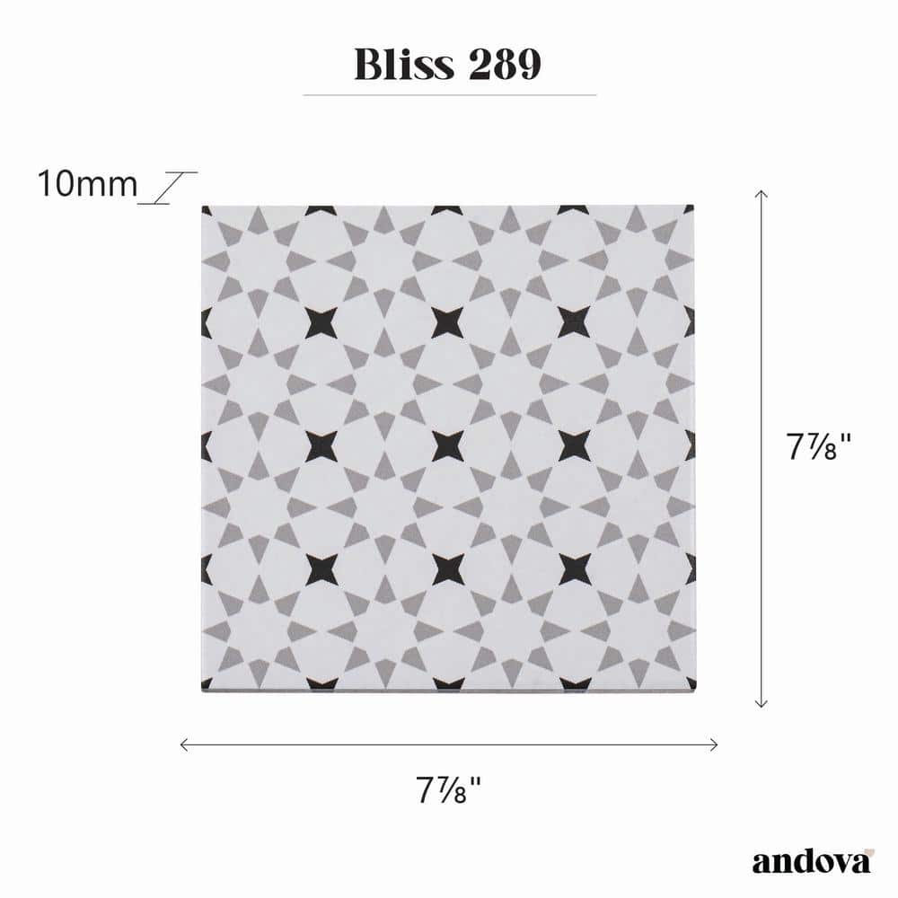 Bliss 8" Black and White Porcelain Patterned Tile