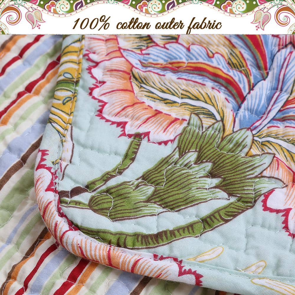 Blooming Camellia Floral Cotton Queen Quilt Set
