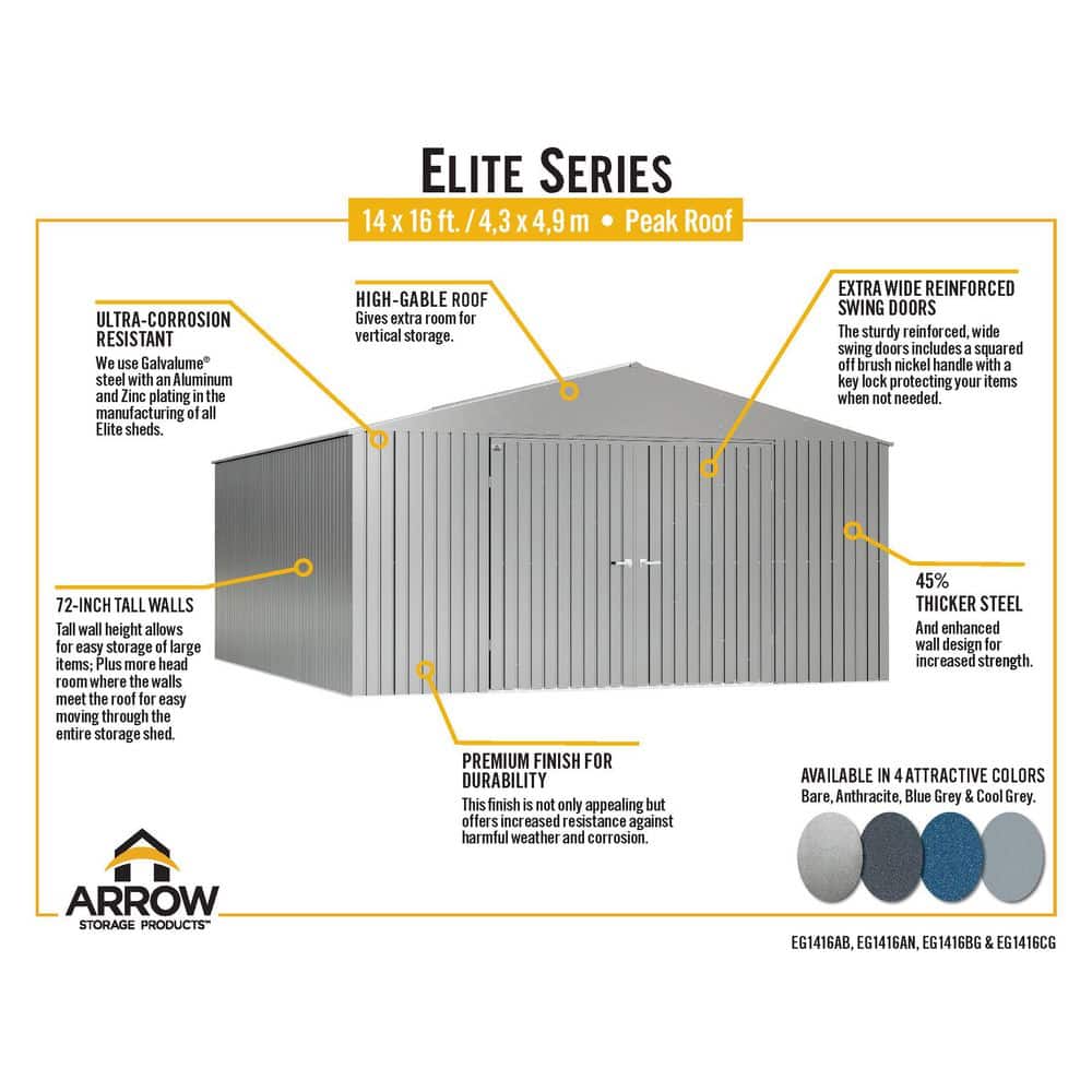 Elite 14 ft. x 16 ft. Cool Grey Steel Storage Shed