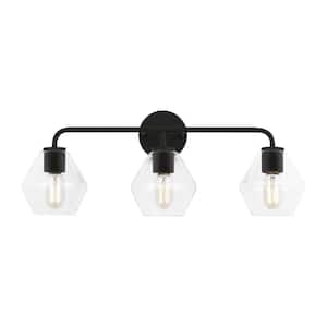 Jett 26 in. 3-Light Midnight Black Modern Transitional Dimmable Wall Bathroom Vanity Light with Clear Glass Shades
