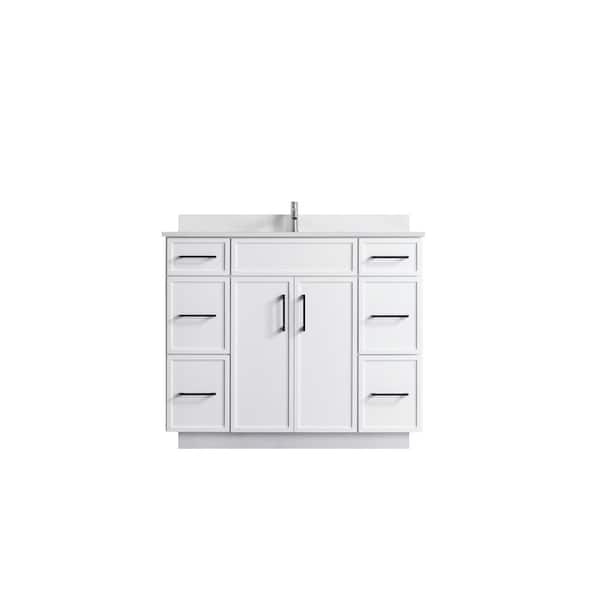 VSC 42in. W x 22in. D x 35in. H Single Sink Freestanding Bath Vanity in White with White Cultured Marble Top