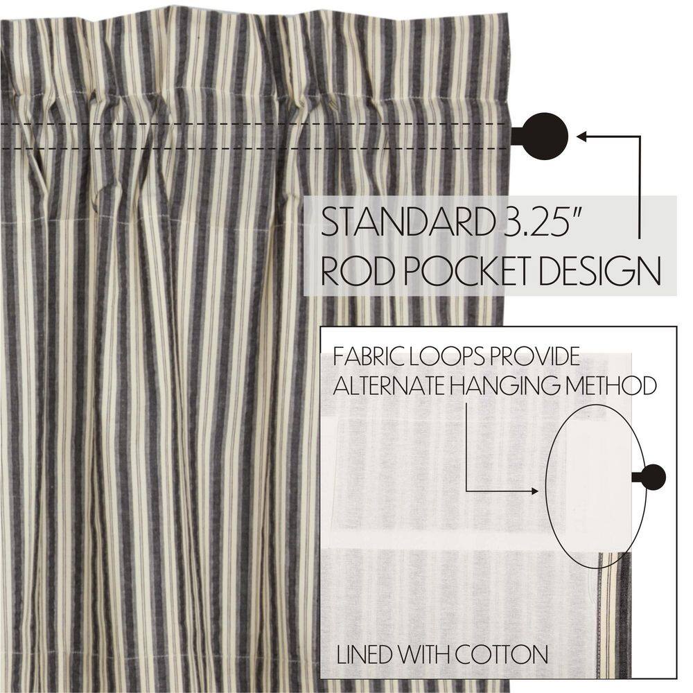 Ashlynn Cotton Gray Ticking Stripe Short Panel Curtains