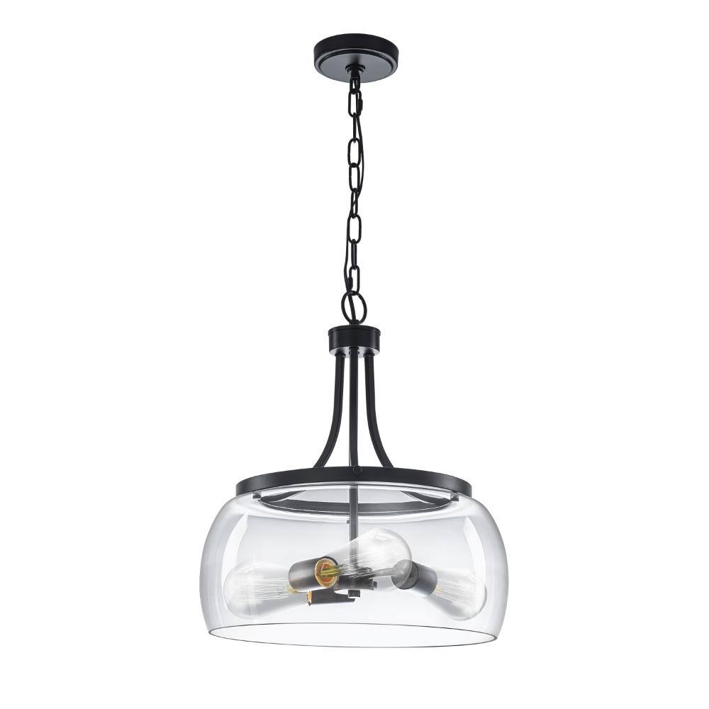 15.7 Inch Modern Farmhouse Black Adjustable Pendant Light, 3-Light Clear Glass Chandelier for Kitchen Island Dining Room price history on PriceWatchPro