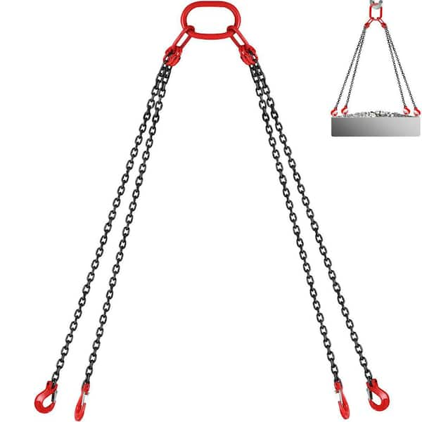 VEVOR 10 ft. x 5/16 in. Engine Chain Sling G80 Alloy Steel Hoist Lift Chain  3T with 4 Leg Grab Hooks Adjuster for Mining Ports 3MSGLT00000000001V0 -  The Home Depot