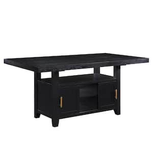 Yves 78 in. W Rectangle Rubbed Charcoal Wooden Top and Frame Dining Table with Storage (Seats Up to 6)