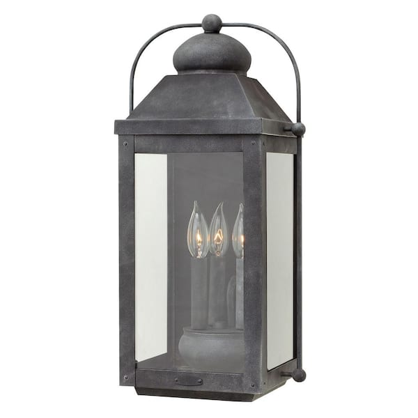 Anchorage Large 3-Light Aged Zinc Outdoor Wall Mount Lantern Sconce