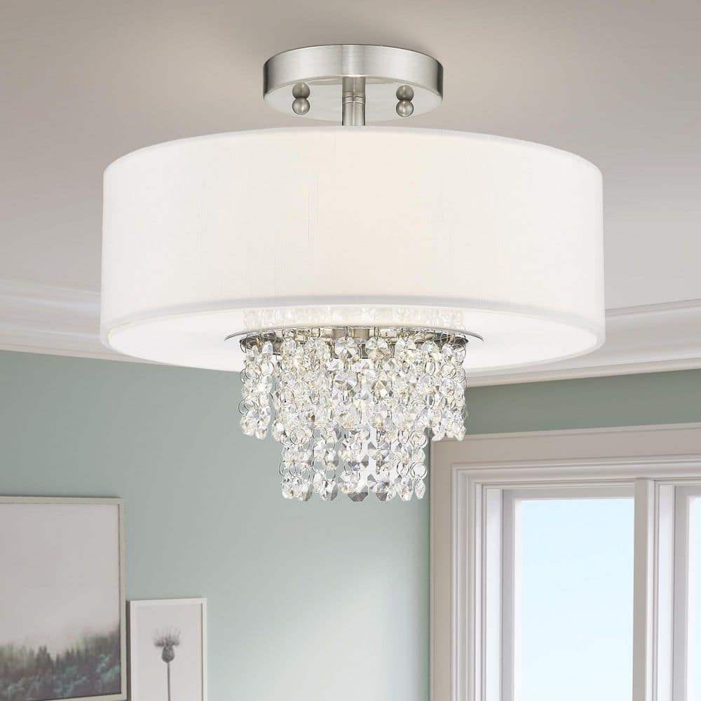 Carlisle Brushed Nickel 2-Light Drum Semi-Flush Mount with Crystal Accents