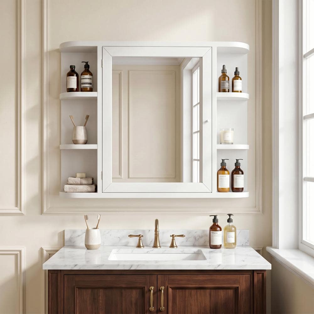 Modern 31.5 in. W White Medicine Cabinet with Mirror & Shelves for Bathroom price history on PriceWatchPro