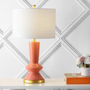 Ziggy 27 in. Coral/Brass Gold Ceramic/Metal Contemporary Glam LED Table Lamp