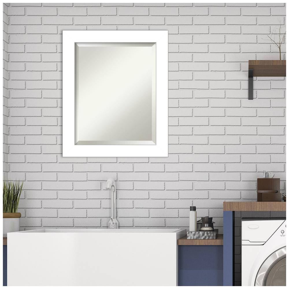 White Beveled Rectangular Bathroom Vanity Wall Mirror