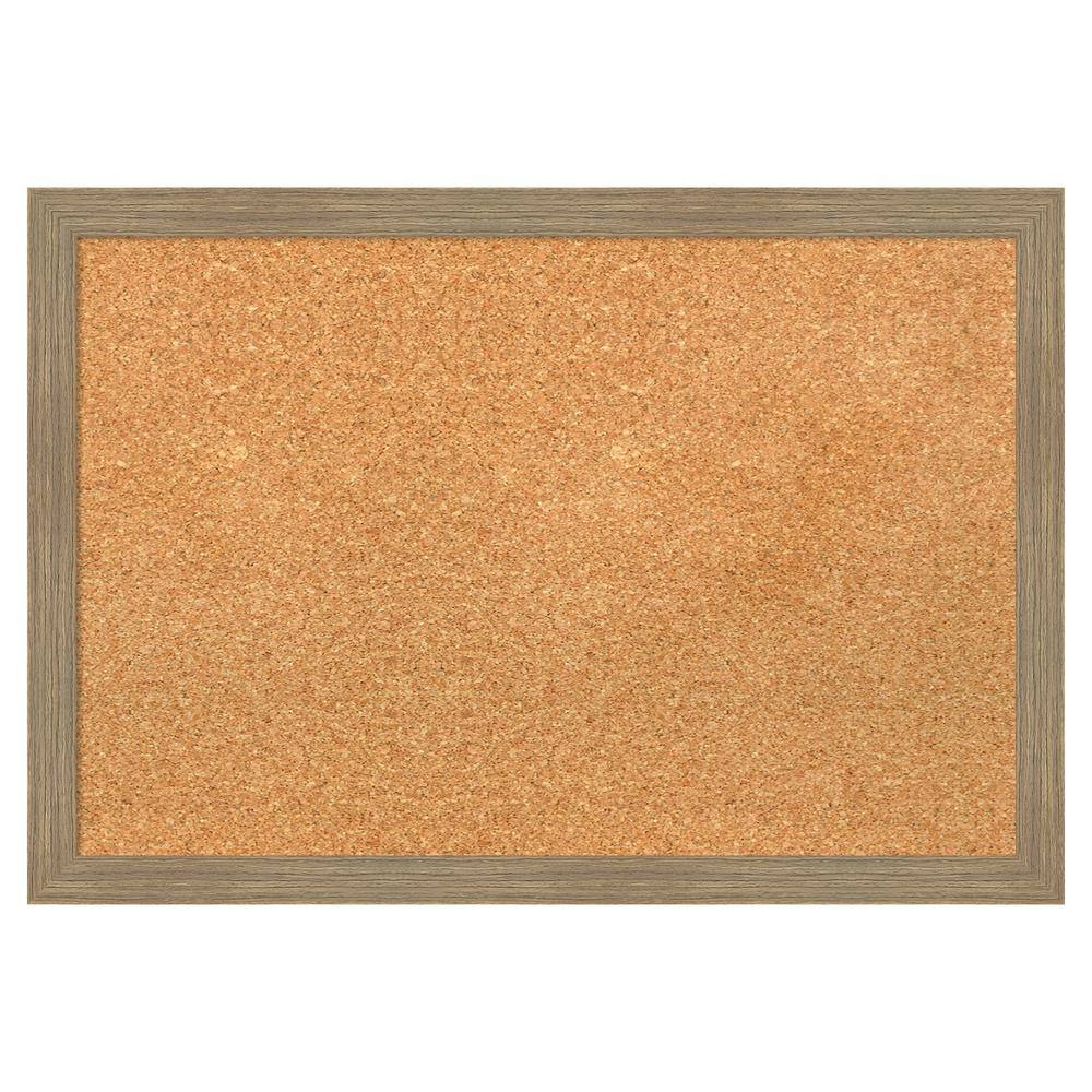 Amanti Art Woodgrain Stripe Mocha Wood Framed Natural Corkboard 26 in ...