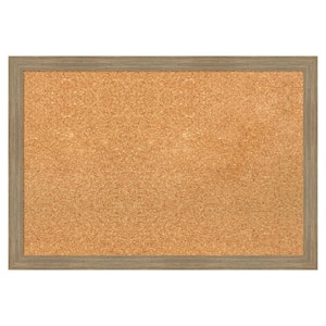 Woodgrain Stripe Mocha Wood Framed Natural Corkboard 26 in. x 18 in. Bulletin Board Memo Board