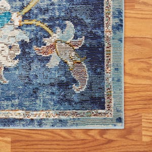 Jacobean Navy Multi 5 ft. x 8 ft. Distressed Floral Indoor Area Rug