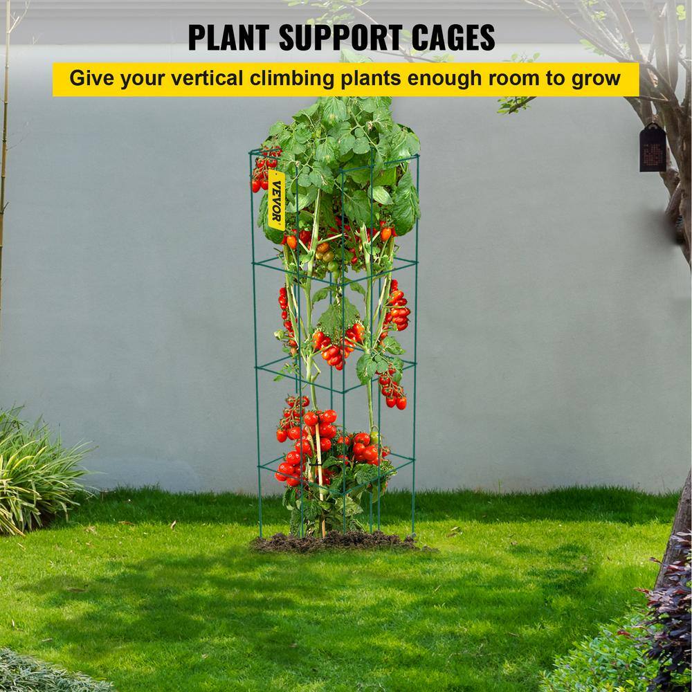 Green PVC-Coated Steel Square Tomato Cages, 3-Pack