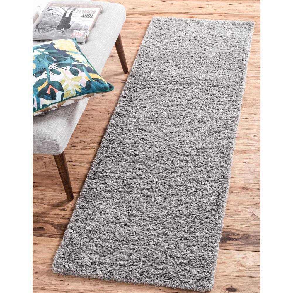 Cloud Gray Synthetic Shag Runner Rug 2' 6" x 10' - Stain-Resistant, Easy Care