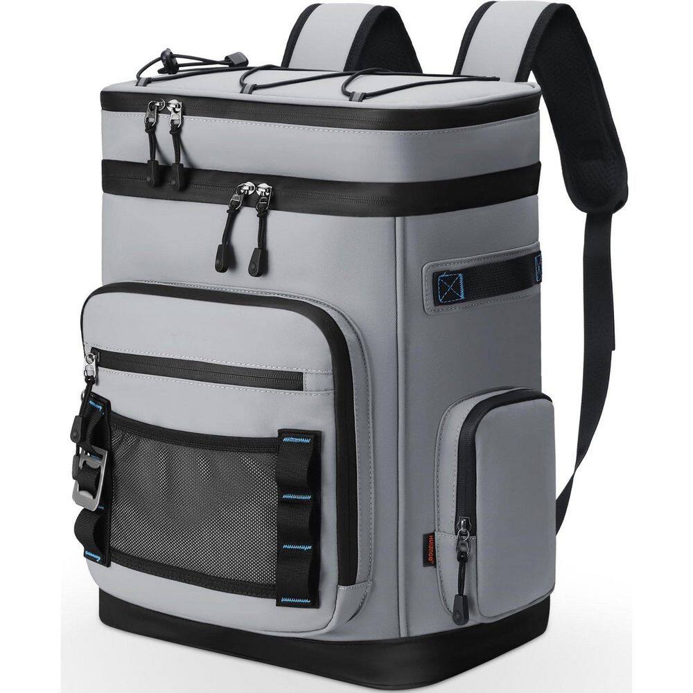 31.7 qt. Large Waterproof Insulated Leak Proof Cooler Backpack in Gray for Camping, Beach, Fishing, Picnic, Travel