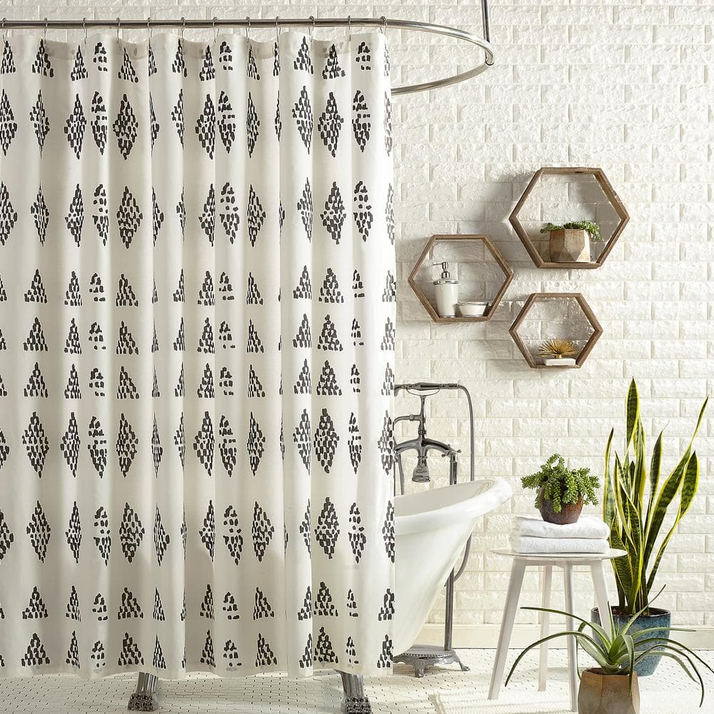 Standard Black and White Cotton Geometric Shower Curtain