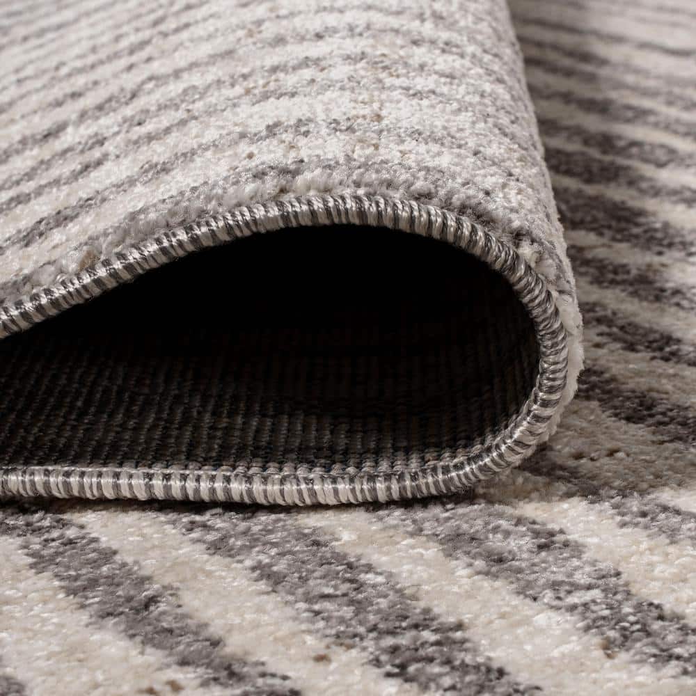 Skoura 3' x 5' Beige and Gray Stripe Synthetic Area Rug