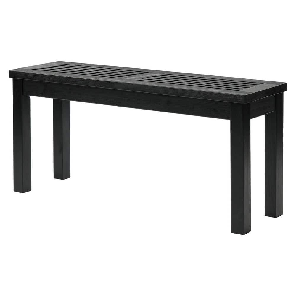 40 in. Black Solid Wood Backless Outdoor Ottoman Bench