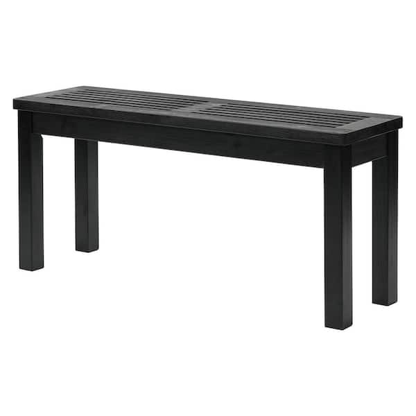 40 in. Black Solid Wood Backless Outdoor Ottoman Bench