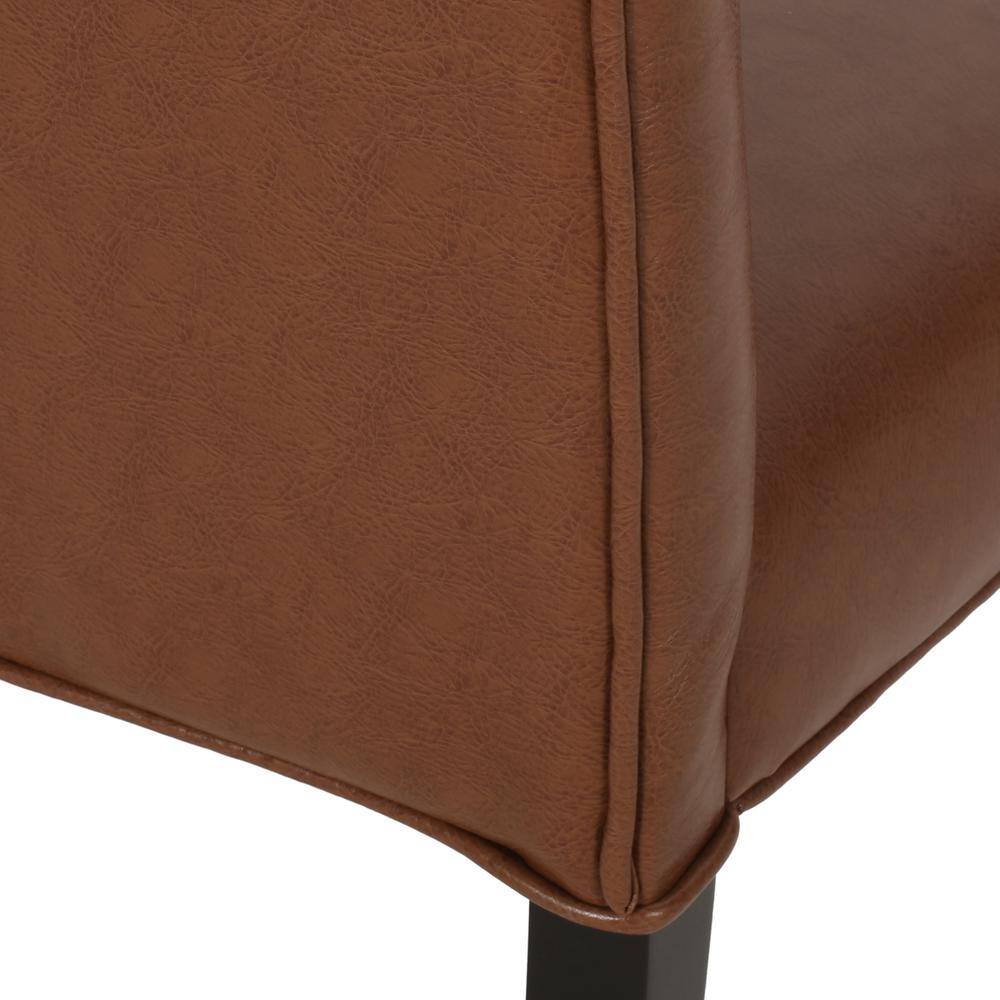 Set of 2 Cognac Brown Faux Leather High-Back Wood Dining Chairs