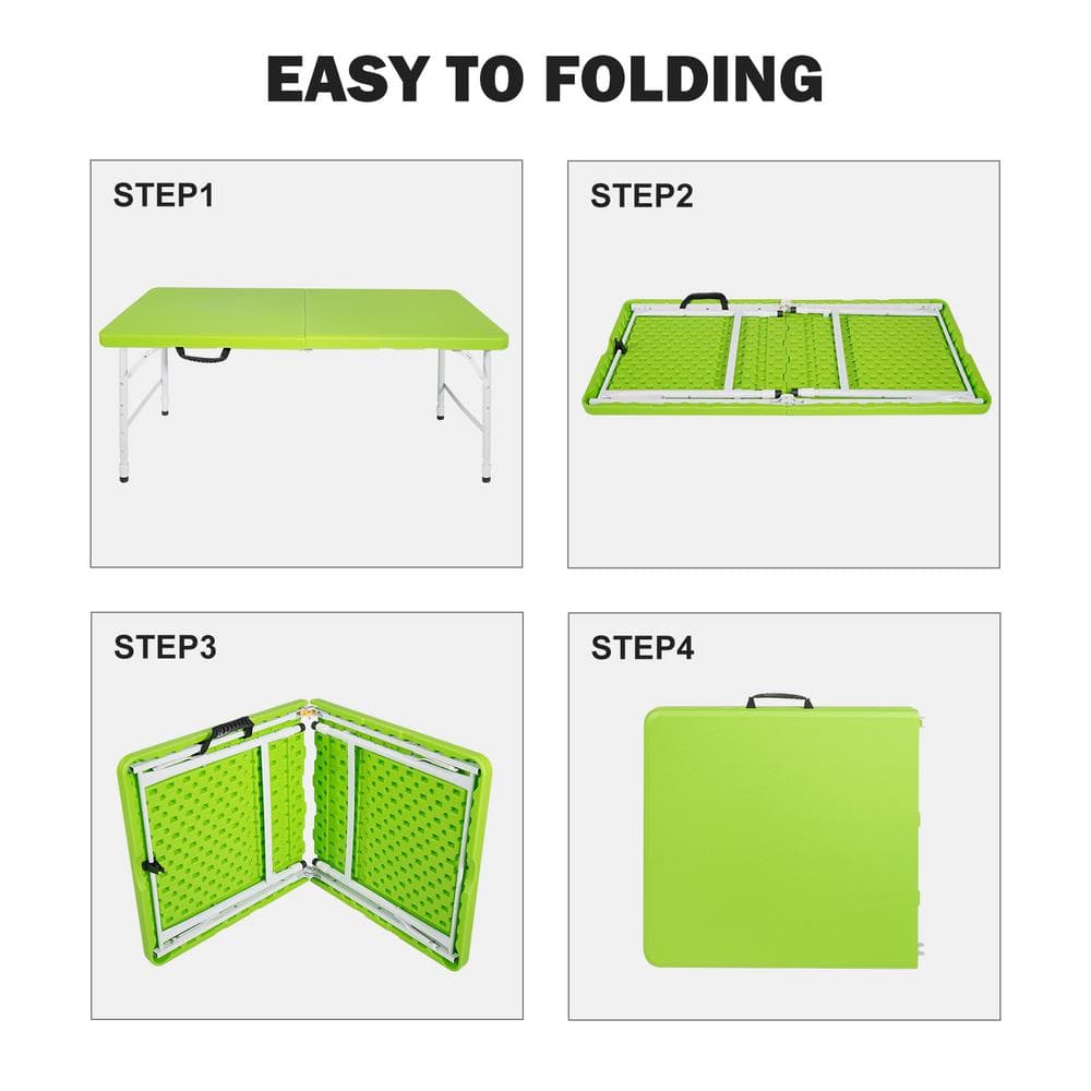 4 ft Green and White Iron Frame Portable Folding Table