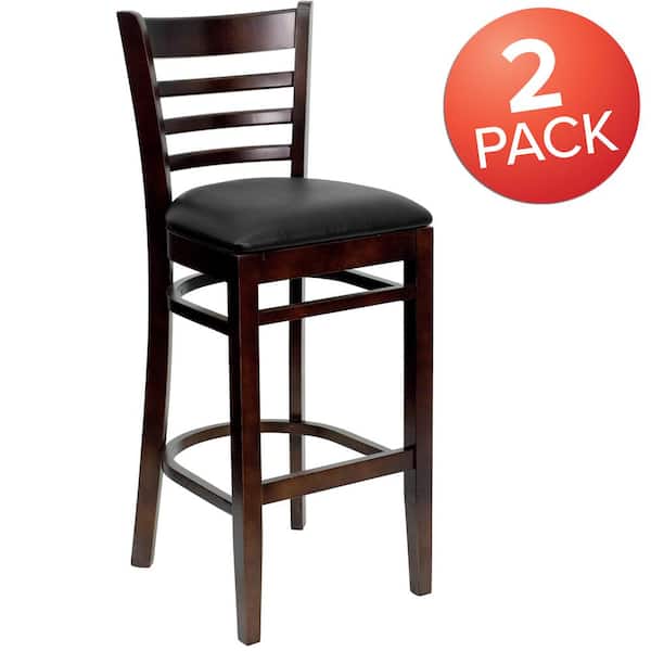 31 in. Black Vinyl Seat/Walnut Wood Frame Bar Stool - 2 pack