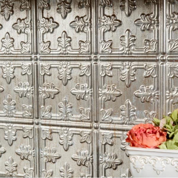 Traditional 10 18 in. x 24 in. Vintage Metal Vinyl Decorative Wall Tile Backsplash 15 sq. ft. Kit