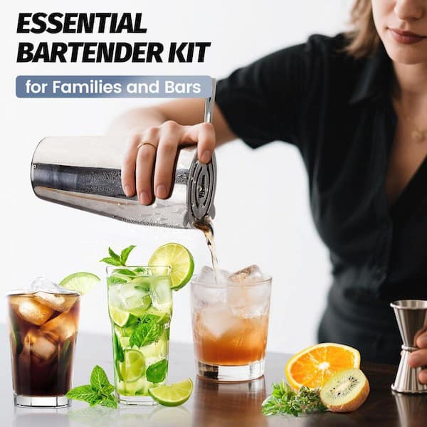 Lynzavix 13-Piece Stainless Steel Cocktail Shaker Set with Bamboo