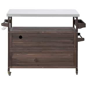 Dark Brown 50.25 in. W Outdoor Kitchen Island Grill Table with Stainless Steel Top, Spice Rack, Towel Rack for Barbecue
