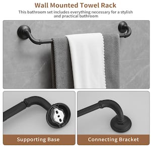 4-Piece Bath Hardware Set with Towel Bar Hand Towel Holder Toilet Paper Holder Towel Hook Farmhouse in Matte Black