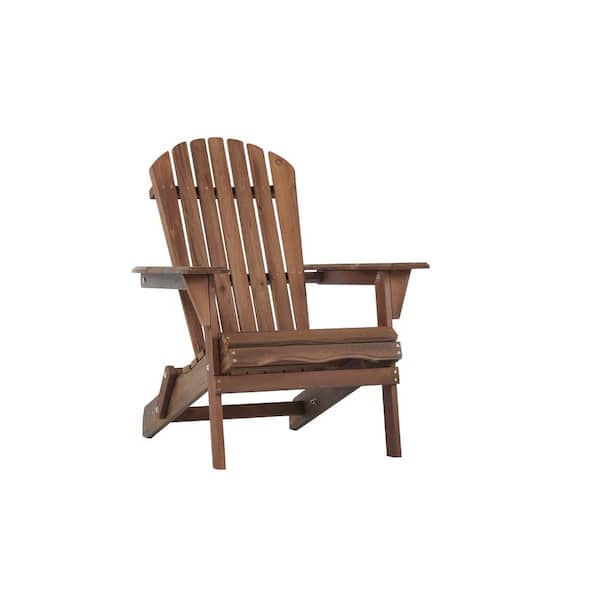 Dark Brown Natural Wooden Folding Adirondack Chairs for Garden, Patio, Lawn, Backyard, Semi-Assembled (Set of 2)
