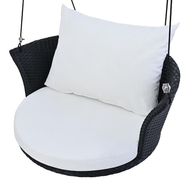 myhomore 33.8 in. Black Single Person Wicker Porch Swing with Cushion